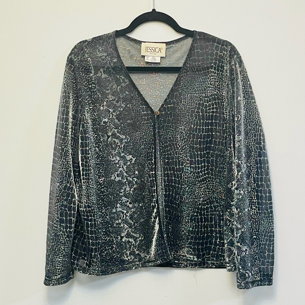 Jessica Black and Gray Croc Print Top